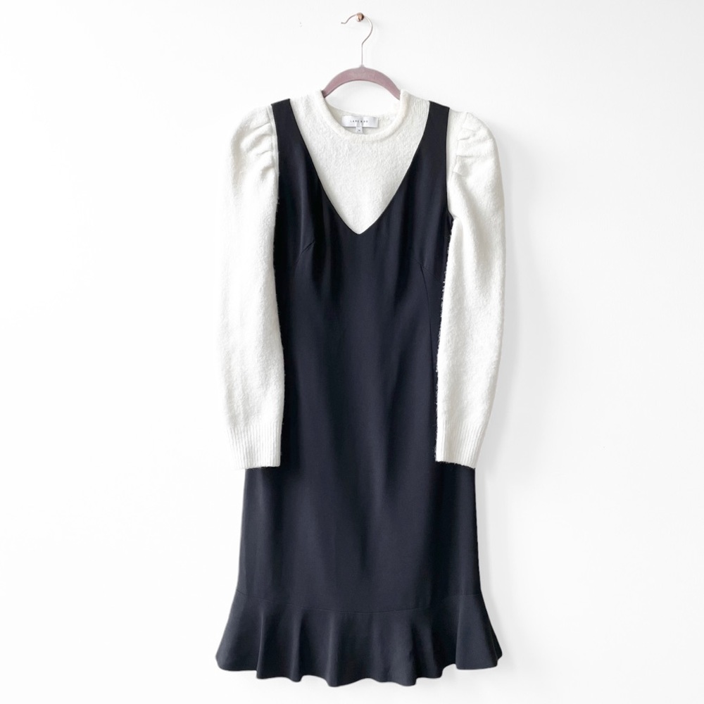 Moschino Bergdorf Goodman Vintage Black Ruffle Hem Sleeveless V Neck Dress